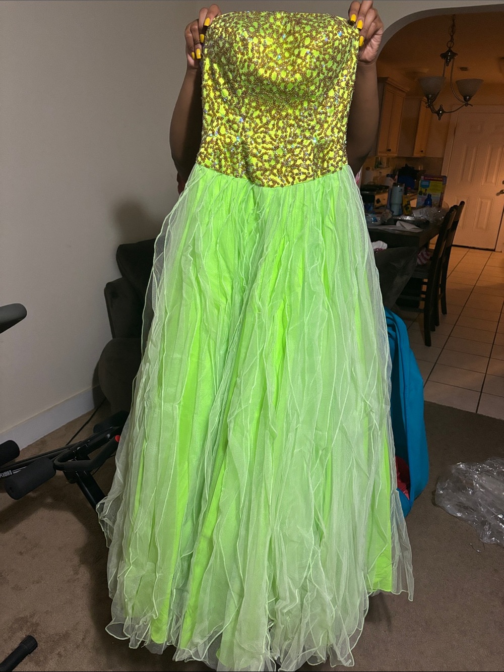 Neon Green Sequin Tulle Party Dress